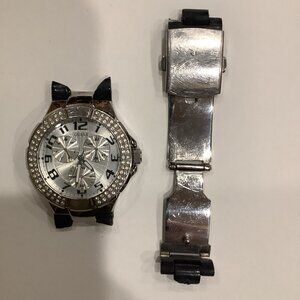 Guess Silver w/Crystals Chronograph Watch Without Band, Needs New Battery. Used